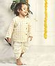Polka Tots Full Sleeves Elephant Printed Angarkha Kurta With Solid Dhoti - Cream