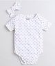 Polka Tots Half Sleeves Glitter Polka Print Onesie With Bow Head Band - White