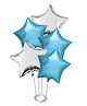JOHRA (Pack of 5) 18 Inch Blue Silver Star Shaped Foil Balloon With Ribbon / Star Shape Balloons for Decoration / Birthday Balloons for Decoration - Blue & Silver