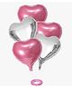 JOHRA (Pack of 5) 18 Inch Pink & Silver Heart Shaped Balloons, Heart shape balloons for decoration, Pink heart balloons for decoration, Silver heart foil balloons, valentine balloons - Pink & Silver