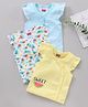 Babyhug 100% Cotton Sleeveless Stripe & Floral Printed Vest Pack Of 3 - Yellow Blue & White