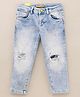 Vitamins Denim Capri Length Ribbed Pants Washed  - Ice Blue