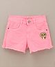 Vitamins Denim Shorts Washed & Embroidered Text Print - Neon Pink