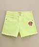 Vitamins Denim Shorts Washed & Embroidered Text Print - Neon Yellow