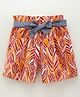 UCB Cotton Shorts With Bow Belt Leaf Print- Multicolor