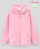 Honeyhap Premium 100% Cotton Terry Full Sleeves Solid Biowashed Hooded Zipper Jacket - Romance Rose