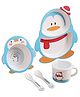 Vellique Cartoon Animal Pengiun Bamboo Fiber Dinnerware Plate and Bowl Set for Kids Toddler Plate Bowl Cup Spoon Fork Eco Friendly Non Toxic Self Feeding Baby Utensil Set of 5 Pcs - Multicolor