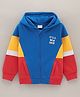 Babyhug Full Sleeves Hooded Cut & Sew Colour Block Sweatjacket with Print - Blue