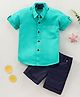 Knotty Kids Half Sleeves Solid Shirt With Shorts - Green