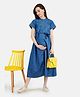 KOI Solid Print Half Sleeves Drawstring Closure Maternity Dress - Dark Blue