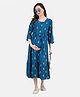 KOI All Over Print Three Fourth Sleeves Drawstring Closure Maternity Dress - Blue