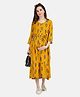 KOI All Over Print Three Fourth Sleeves Drawstring Closure Maternity Dress - Mustard