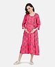 KOI All Over Print Three Fourth Sleeves Drawstring Closure Maternity Dress - Pink