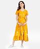 KOI Floral Print Half Sleeves Drawstring Closure Maternity Dress - Yellow