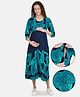 KOI Abstract Print Three Fourth Sleeves Maternity Dress - Dark Blue