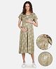 KOI Flower Print Half Sleeves Maternity Dress - Brown