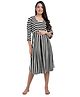KOI Striped Three Fourth Sleeves Maternity Dress - Black