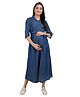 KOI Three Fourth Sleeves Button Closure Solid Maternity Dress - Dark Blue
