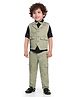 DOTSON Boys Solid Print Sleeveless Button Closure Jacket & Shirt WIth Attached Bow & Pants -Green