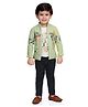 DOTSON Abstract Punk Text Print Full Sleeves Jacket With Tee & Pants - Green
