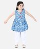 Aww Hunnie Sleeveless Floral Print Kurti With Dhoti - Blue White
