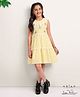 Arias Seer Sucker Fit and Flare Check Dress with Embroidery - Yellow
