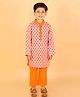Lil' Drama Full Sleeves Floral Motif Printed Kurta & Solid Pajama Set - Orange