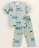 Wonderchild Half Sleeves Vehicles Printed Night Suit - Light Blue