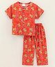 Wonderchild Half Sleeves Teddy Bear Print Night Suit - Red