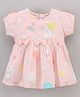 Wonderchild Short Puffed Sleeves Animals Printed Bow Applique Dress - Peach