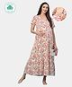 ECOMAMA Organic Cotton & Bamboo Antimicrobial Half Sleeves Maternity Nighty Flowers Print - Peach