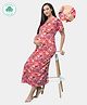 ECOMAMA Organic Cotton & Bamboo Antimicrobial Half Sleeves Maternity Nighty Floral Print - Pink