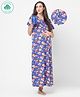 ECOMAMA Organic Cotton & Bamboo Antimicrobial Short Sleeves Maternity Nighty Floral Print - Blue