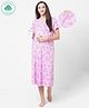 ECOMAMA Organic Cotton & Bamboo Antimicrobial Half Sleeves Maternity Nighty Floral Print - Purple