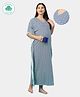 ECOMAMA Half Sleeves Organic Cotton & Bamboo Antimicrobial Kaftan Style Lace Maternity Nighty Printed - Blue