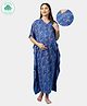 ECOMAMA Half Sleeves Organic Cotton & Bamboo Antimicrobial Kaftan Style Lace Maternity Nighty Floral Printed - Blue