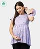 ECOMAMA Organic Cotton & Bamboo Antimicrobial Cap Sleeves Lounge Maternity Top Plants Print - Purple