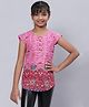 BIBA Cap Sleeves All Over Butterflies & Floral Print Top - Pink