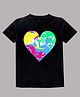 KAVEE Half Sleeves 100% Cotton Biowashed Paint Swirls Heart Print Tee - Black