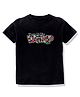 KAVEE 100% Cotton Bio Washed Half Sleeves Text Print Tee - Black