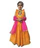 Aglare Cap Sleeves Radha Krishna Embroidered Embellishment Yoke Detail Bandhani Choli & Lehenga With Lace Embellished Net Dupatta - Yellow