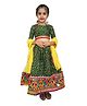 Aglare Half Sleeves Embroidered Lace Embellishment Hem Detail Bandhani Choli & Lehenga With Lace Embellished Net Dupatta - Green