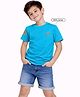 Zion Half Sleeves Bull & Number Placement Embroidered Tee - Turquoise Blue