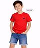 Zion Half Sleeves Bull & Number Placement Embroidered Tee - Red