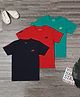 Zion Pack Of 3 Half Sleeves Bull & Number Placement Embroidered Tee - Navy Blue Red & Green