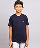 Zion Half Sleeves Bull & Number Placement Embroidered Tee - Navy Blue