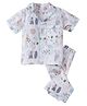 babywish Half Sleeves Animals Printed Night Suit - White