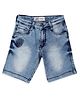 LEO Stretch Button Down Solid Denim Bermuda Shorts - Blue