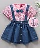 WOW Clothes Cotton Woven Half Sleeves Inner Top With Skirt Anchor Print - Pink Blue