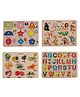 MINDMAKER Wooden Puzzle with Knobs Educational and Learning Toy Shapes Animal Vegetable & Alphabet - 53 Pieces
